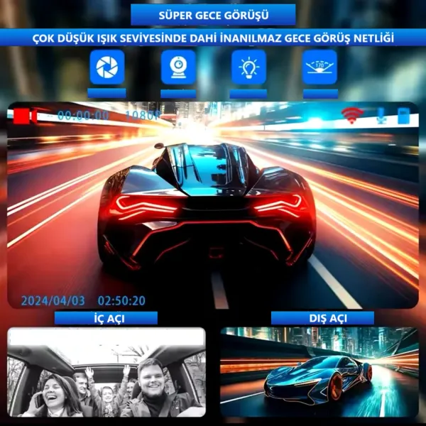 SOLICAM Araç Kamerası 4K Profesyonel Araç Kara Kutu + Wifi +2 Kamera + GSensor +GPS